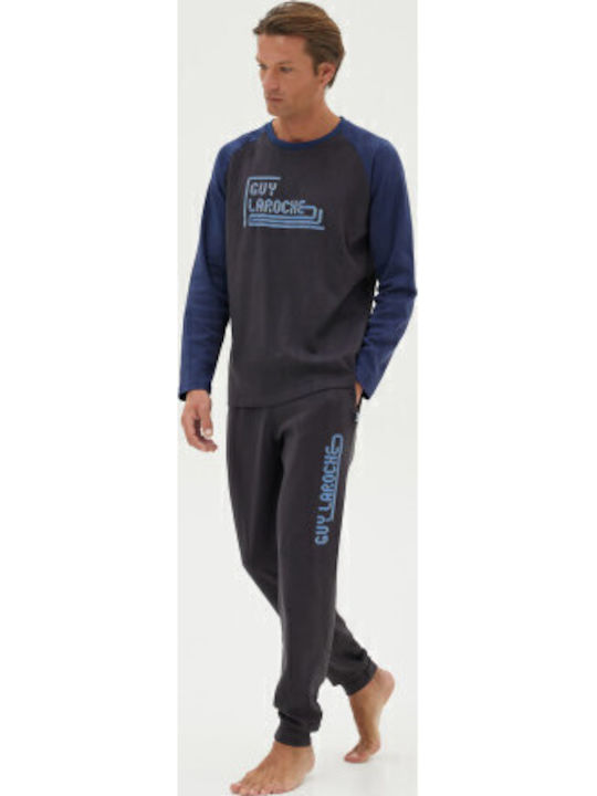 Guy Laroche Χειμερινή Ανδρική Πιτζάμα Βαμβακερή Anthracite