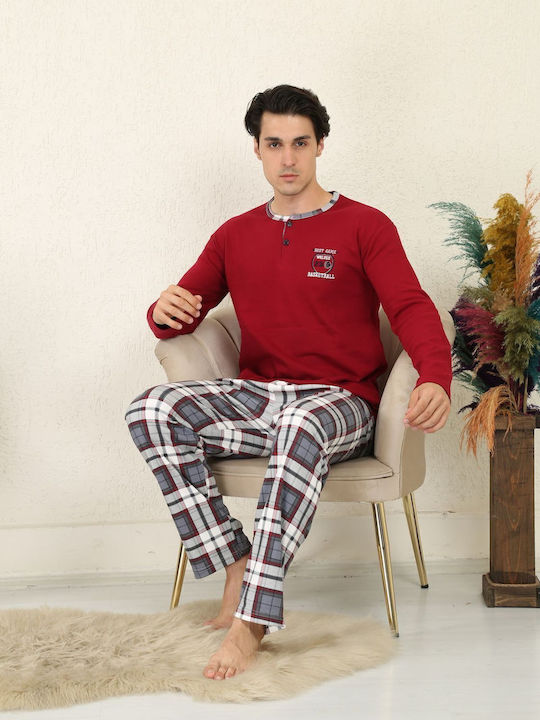 Rimoli Men's Winter Cotton Checked Pajamas Set Bordeaux