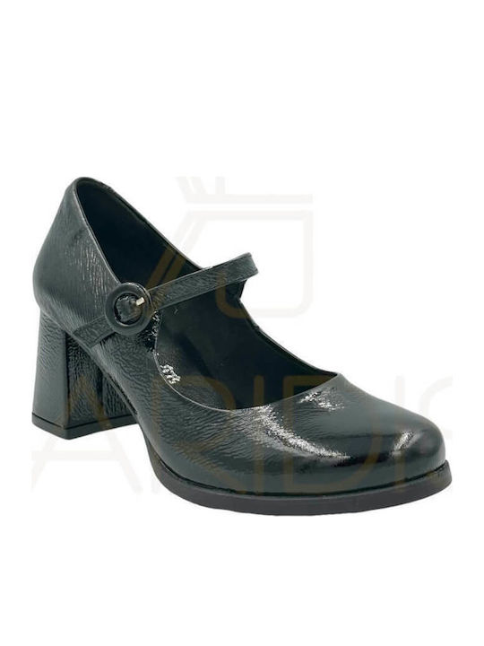 Ragazza Anatomic Patent Leather Black Medium Heels with Strap