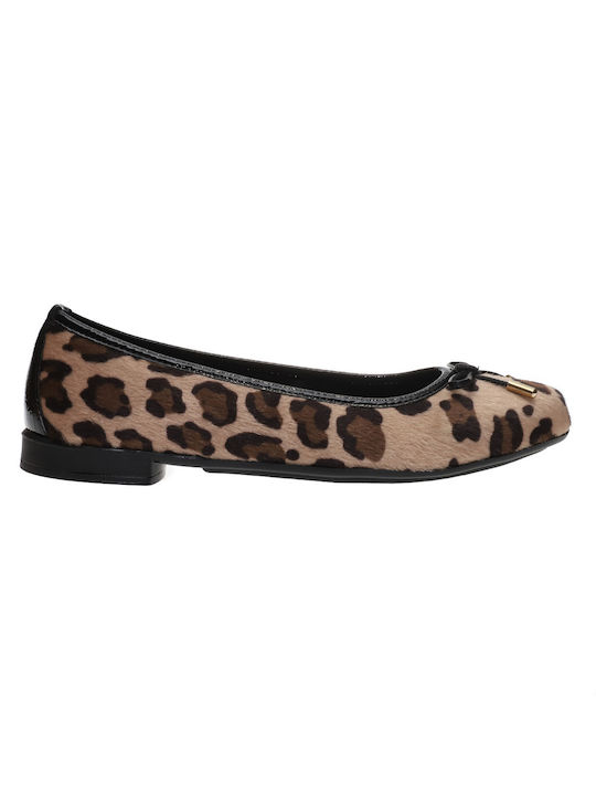 Malena Leather Leopard Ballerinas Beige