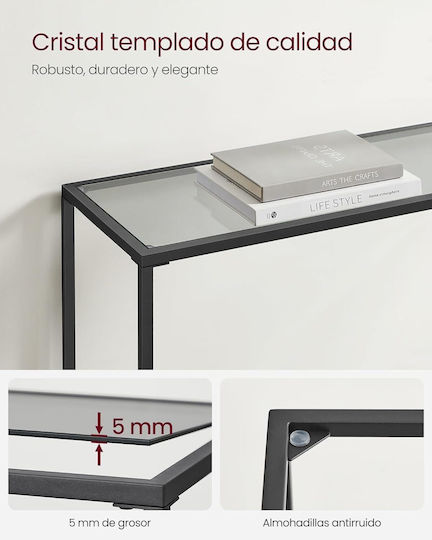 Console Table Metal with Glass Surface Black/Grey L80xW20xH100cm