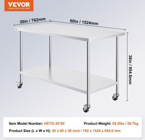 Vevor Stainless Steel Workbench 30x60 cm Wheels Cfbxggztlcdj1csd7v0