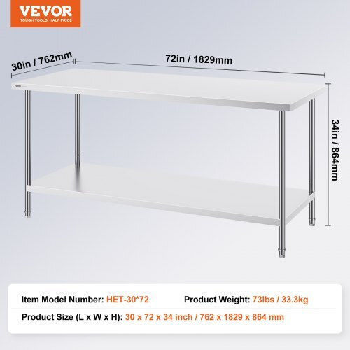Vevor Stainless Steel Workbench 30x72x34in Food Preparation Cfbxggztlcwjs66rvv0