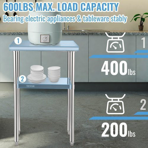 Vevor Stainless Steel Workbench 24x18x36 600lbs Adjustable Shelf & Legs J24x18x36inchuft3v0