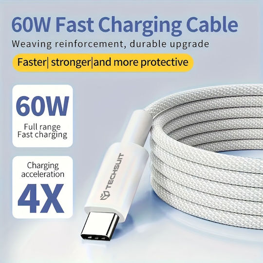 Techsuit Pcb114d USB 2.0 Cable USB-C male - USB-C 60W Μωβ 1m