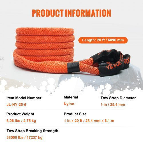 Vevor Recovery Rope 1" X 20' 38,000 Lbs Jeep Car Truck ATV UTV SUV Tractor Sznl1in20ft0hup3wv0