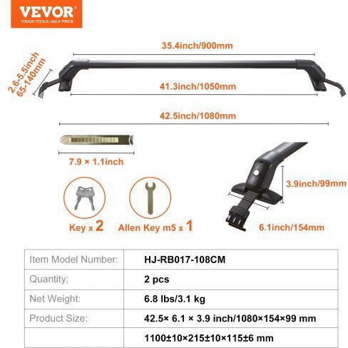 Ράγες Οροφής Vevor Suv Σεντάν & Βαν 70kg Ρυθμιζόμενες Κλειδαριές Cdhgjtyktykllodd1v0