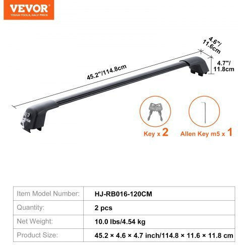 Bare universale pentru acoperiș Vevor 47,6" șine Groove Hgjtykthcdktdlyy3v0