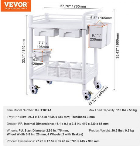 Vevor Τροχήλατο Τραπεζάκι Nursing SYSTCECKFBS4Q6WT7V0