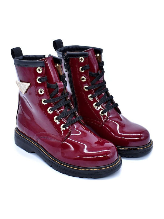 Cizme Copii din Lac cu Șireturi Burgundy