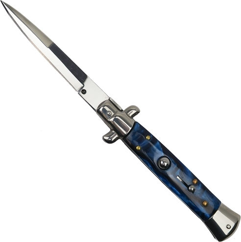 Set de două cuțite automate lamă stiletto 23 cm albastru argintiu