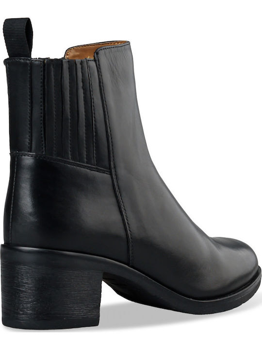Mid-heel Booties Leather Women's Ankle Boots with Medium Heel Black