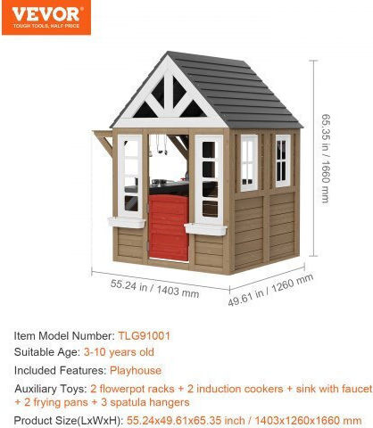 Vevor Multifunctional Wooden Kids Playhouse with Kitchen 140.3x126x166cm