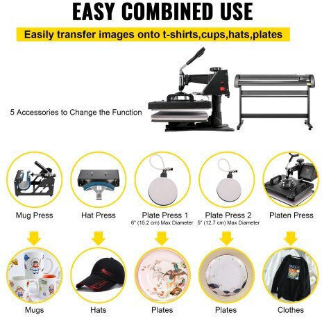 5-in-1 Heat Transfer Multifunction Printer & 53" Vinyl Cutter Printing Crafts Fm1151+kzj-135001v2