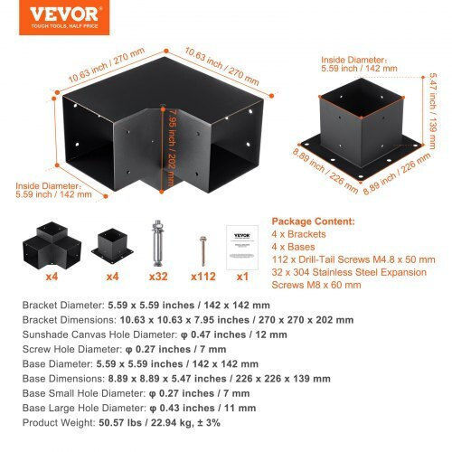 Vevor Base for Pergola made of Wood 15.24x15.24cm 8pcs