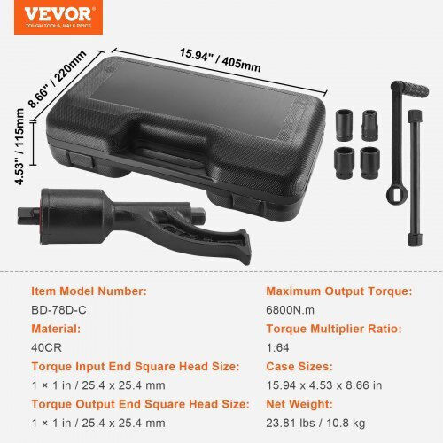 Vevor Torque Multiplier Wrench Set 1" 4 Sockets Storage Case Trucks RVs