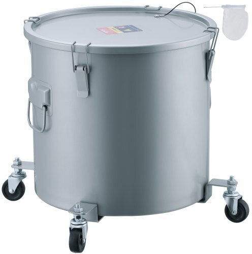Vevor 16 Gal Oil Bucket with Wheels and Filter Gray Djlzgyzttg16kwcskv0