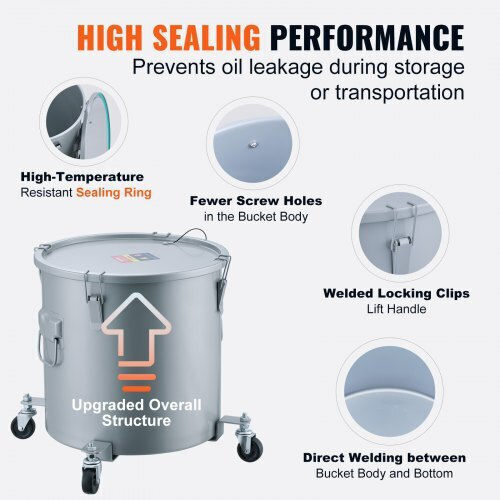 Vevor 16 Gal Oil Bucket with Wheels and Filter Gray Djlzgyzttg16kwcskv0