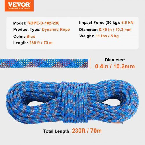 Vevor Climbing Rope 10.2mm 70m Blue Dsdls230yc10dese6v0