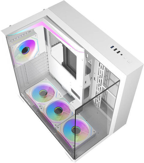 Darkflash TH285 Геймърско бюро Midi Tower Компютърна кутия със страничен прозорец и RGB осветление Бял