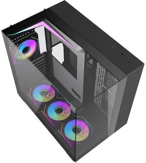 Darkflash TH285 Gaming Middle Tower Carcasă Calculator cu Fereastră Laterală și Iluminare RGB Negru