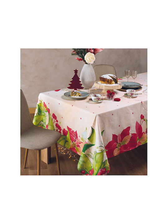 Kentia Snow Christmas Tablecloth Fabric Red L160xW230cm.