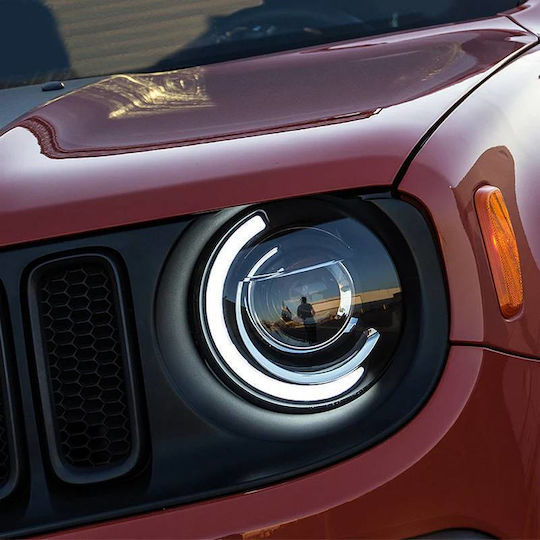 Μπροστινά Φανάρια Set Jeep Renegade 2014+ Drl Tube Lights Μαύρα H7 Manual Akkon