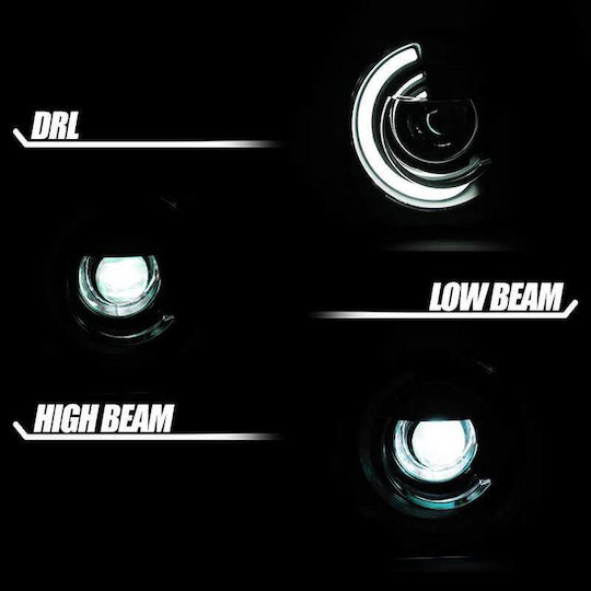 Μπροστινά Φανάρια Set Jeep Renegade 2014+ Drl Tube Lights Μαύρα H7 Manual Akkon