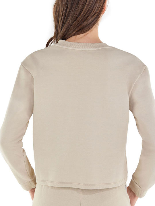 Women's Crop Top Cotton Long Sleeve Beige