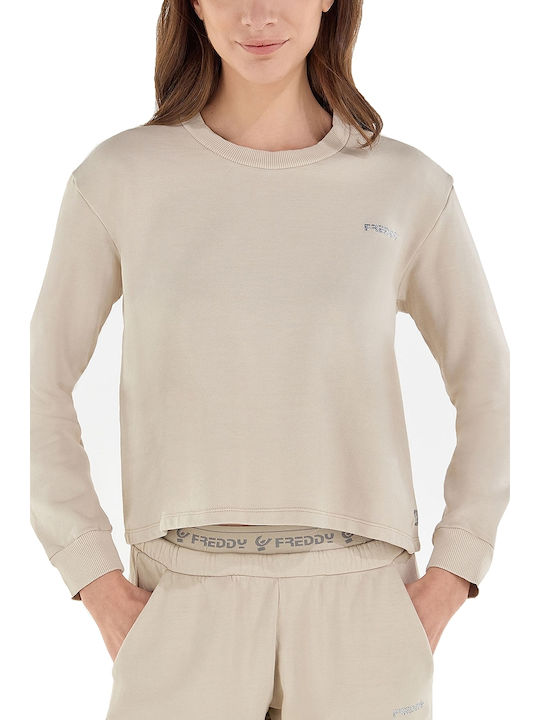 Women's Crop Top Cotton Long Sleeve Beige