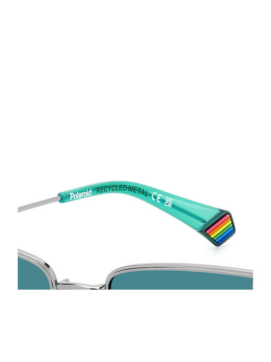 Polaroid Herren Sonnenbrille mit Silber Metall Gestell und Blau Spiegel Linse PLD6227/S/X 6LB/C3