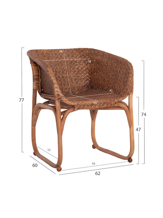 Πολυθρόνα Εξωτερικού Χώρου Rattan Tucket Φυσικό Rattan-καρυδί Χρώμα 63x60x77εκ.