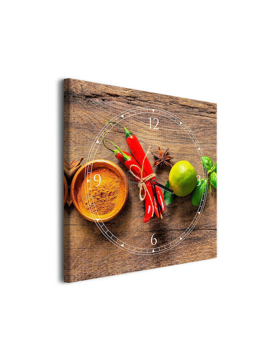Wall Clock Kitchen Canvas Painting Dining Room Spices 40x40cm
