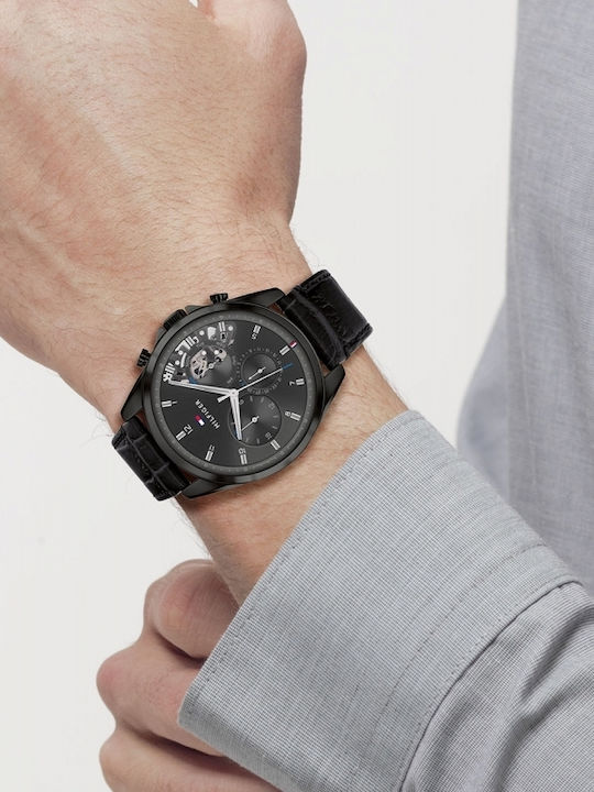 Tommy Hilfiger Baker Men's Watch 44mm Chronograph Battery with Black Leather Strap