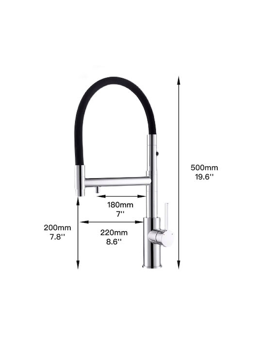 Naron Küchenarmatur Groß Zähler mit Dusche und Spirale Silber Naron Küchenarmatur Groß Zähler mit Dusche und Spirale Silber
