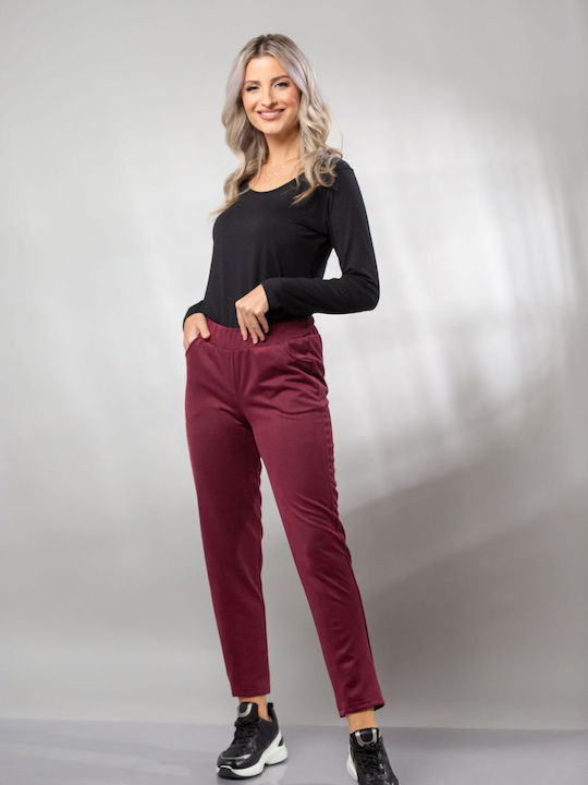 Boutique Women's High-waisted Cotton Trousers in Slim Fit Bordeaux