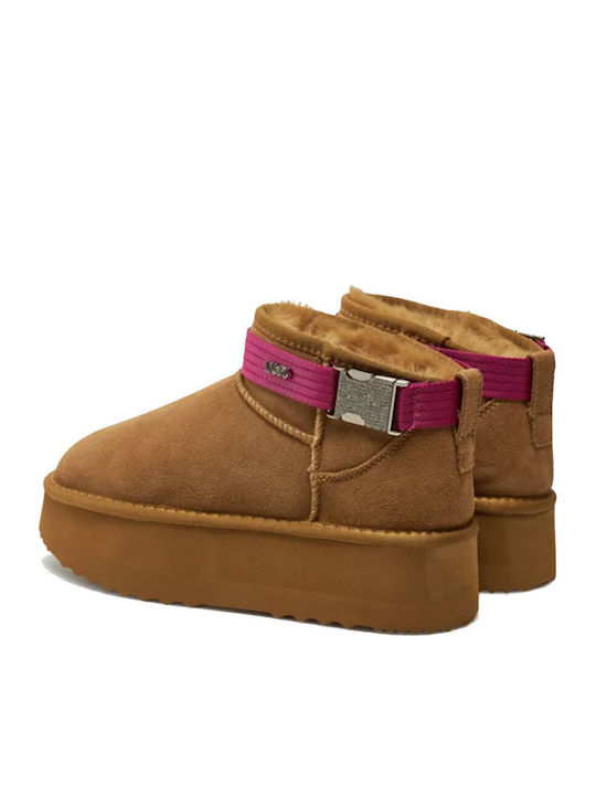 Jane Leather Women's Ankle Boots with Fur Brown
