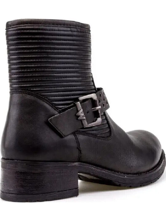 Fire Biker Leather Women's Ankle Boots Black