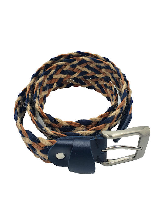 Wide Men's Belt Leather Blue