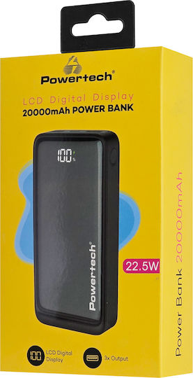 Powertech PT-1327 Power Bank 20000mAh 22.5W με 2 Θύρες USB-A και Θύρα USB-C Power Delivery / Quick Charge 3.0 Μαύρο