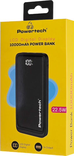 Powertech PT-1326 Power Bank 10000mAh 22.5W με 2 Θύρες USB-A και Θύρα USB-C Power Delivery / Quick Charge 3.0 Μαύρο