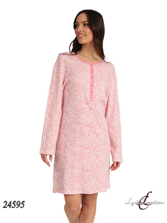 Lydia Creations Winter Women's Cotton Robe with Nightdress Pink