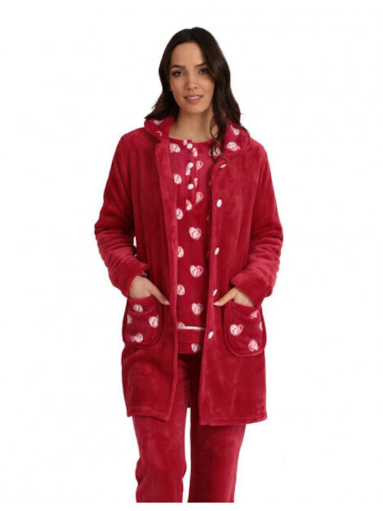 Lydia Creations Winter Women's Fleece Robe Red