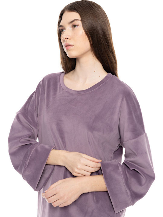 Pink Label Winter Damen Pyjama-Set Samt Purple