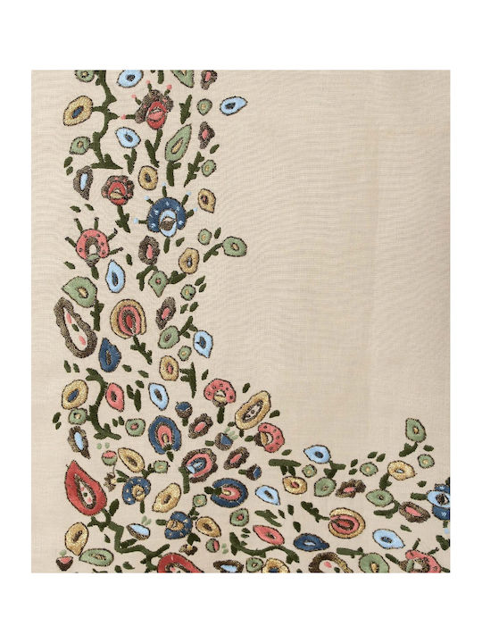 Silk Fashion Ράνερ Μεταξωτό με Κέντημα Μπεζ 45x160εκ.