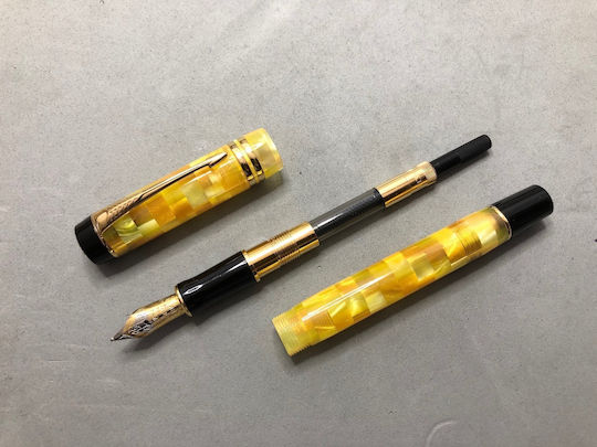 Parker Duofold Writing Pen Gold with Blue Ink
