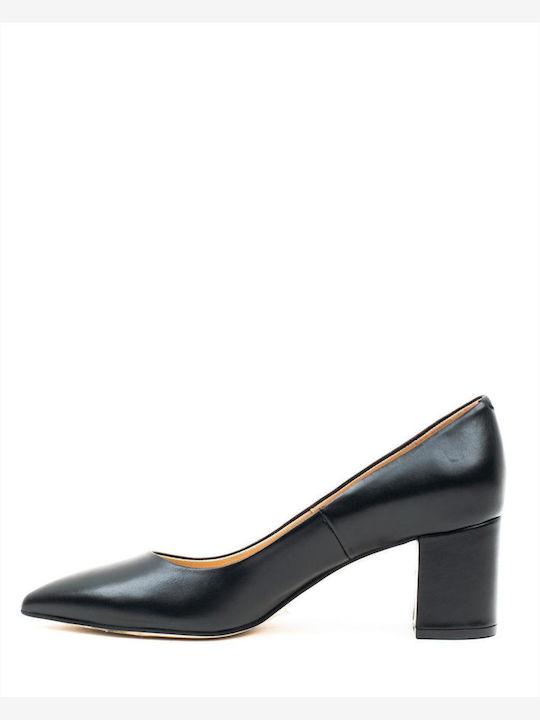 Mourtzi Leather Pointed Toe Plain Black Heels