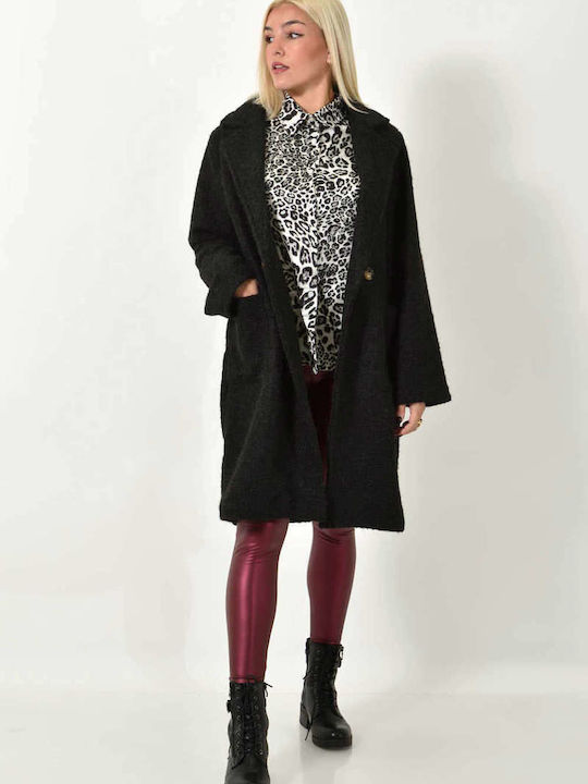 Wolle Damen black Mantel mit Knöpfen