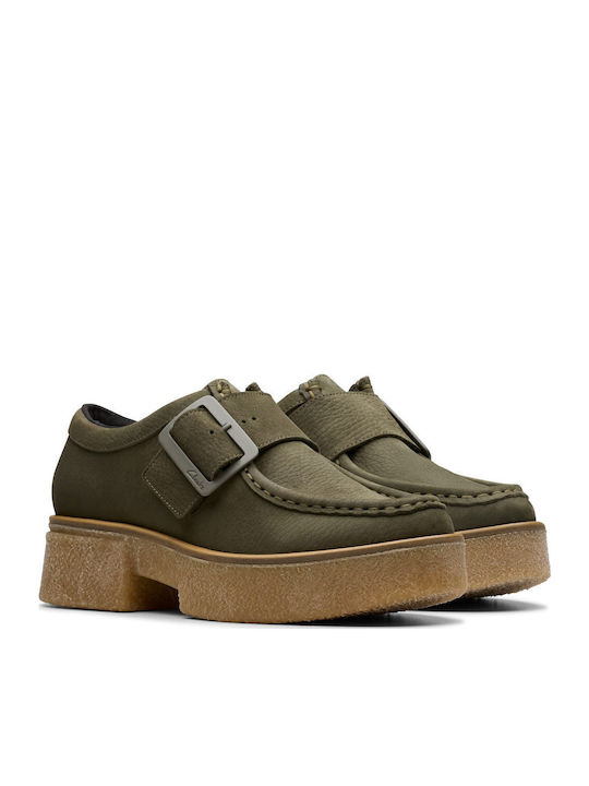 Linoso Monk Leather Women's Loafers in Green Color
