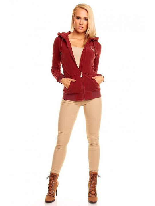 YNS Women's Fleece Cardigan Red